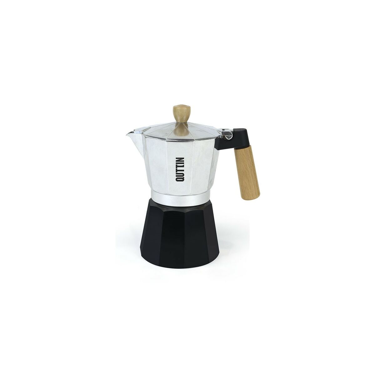 Italian Coffee Pot Quttin Wood Aluminium 6 Cups Quttin