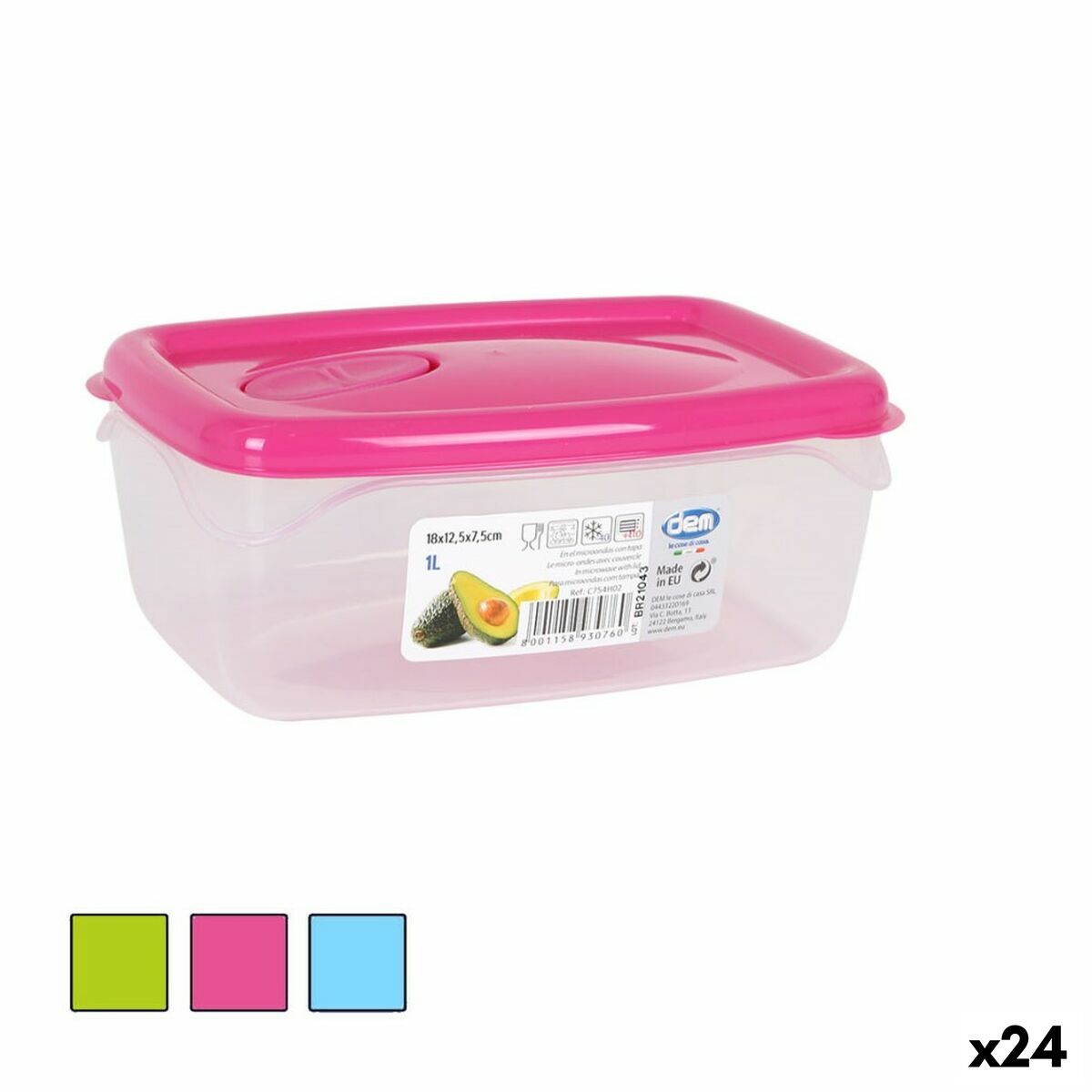 Hermetic Lunch Box Dem Rectangular 18 x 12,5 x 7,5 cm (24 Units) Dem