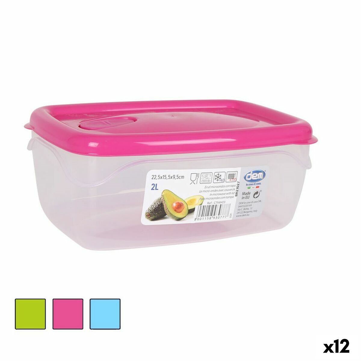 Hermetic Lunch Box Dem Rectangular 22,5 x 15,5 x 9,5 cm (12 Units) Dem