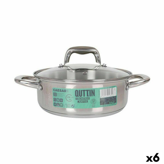 Casserole with glass lid Quttin Caesar Steel ø 22 x 8 cm (6 Units) Quttin