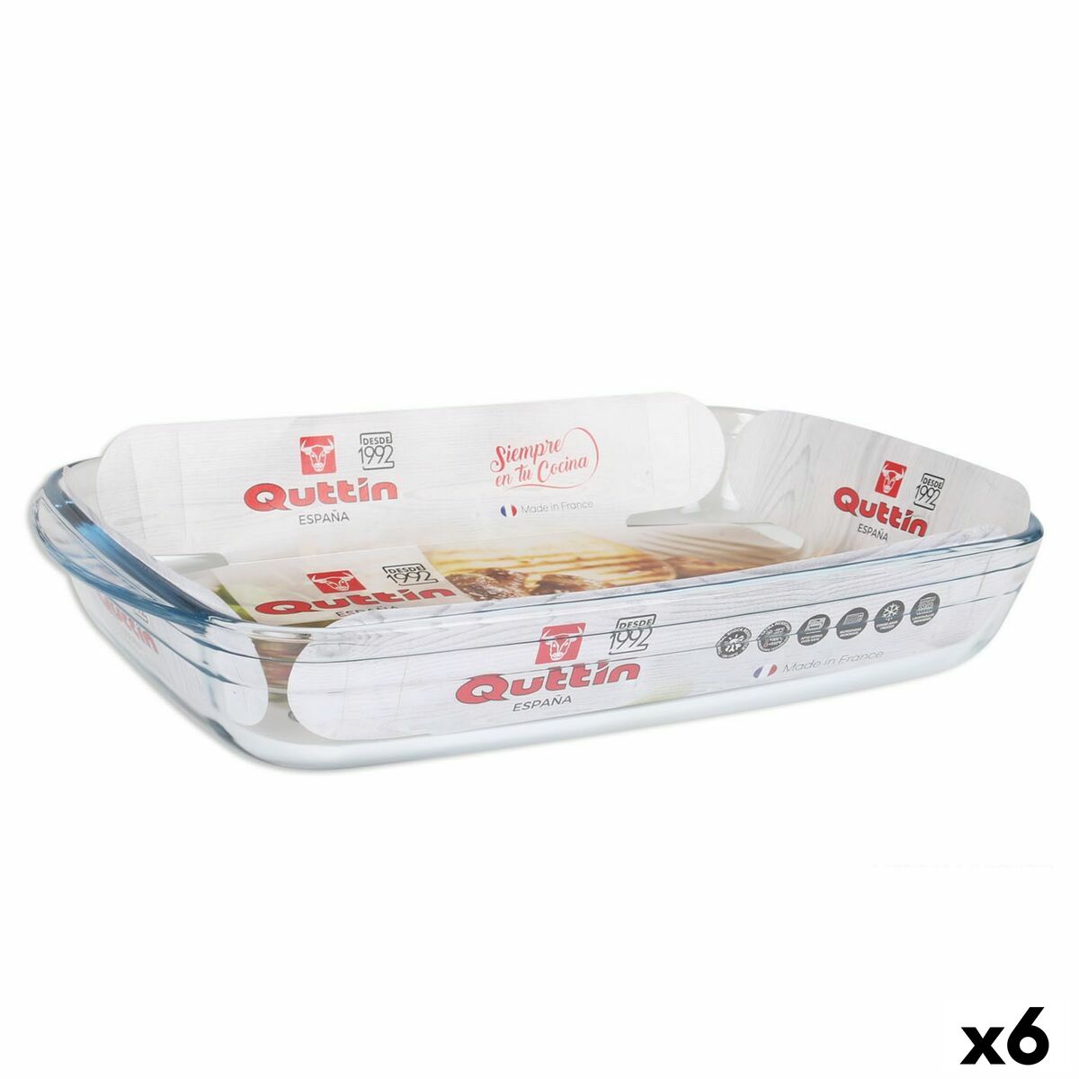 Oven Dish Quttin Transparent Glass Rectangular 3 L 35,4 x 22 x 5,5 cm (6 Units) Quttin