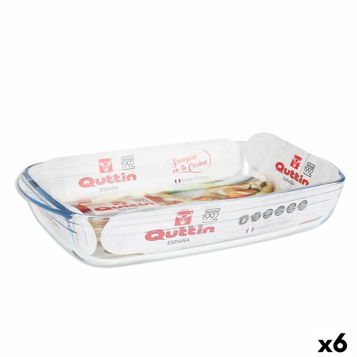 Oven Dish Quttin Transparent Glass Rectangular 4,2 L 38,8 x 23,9 x 6,6 cm (6 Units) Quttin