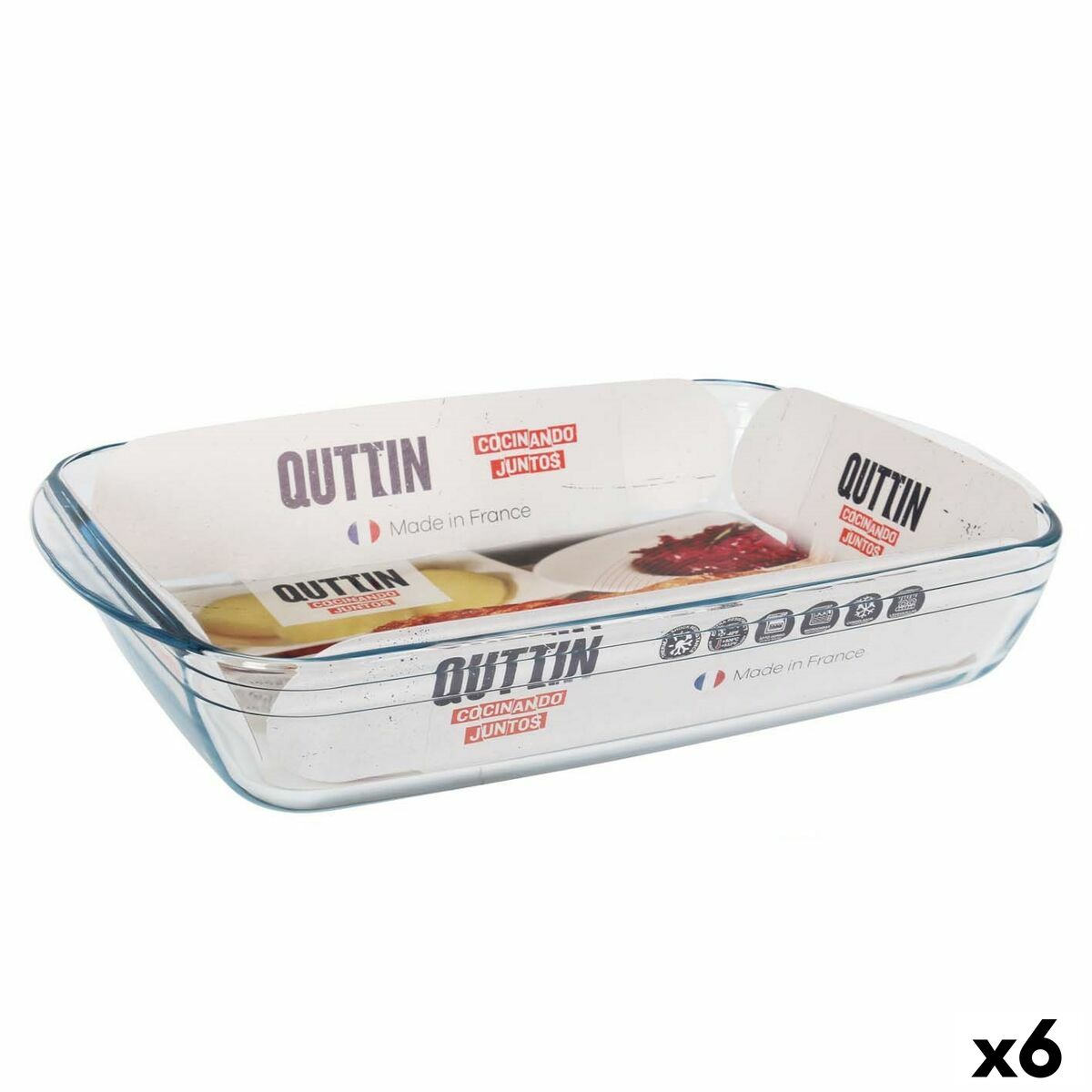 Oven Dish Quttin Transparent Glass Rectangular 5 L 40,2 x 26,4 x 7 cm (6 Units) Quttin