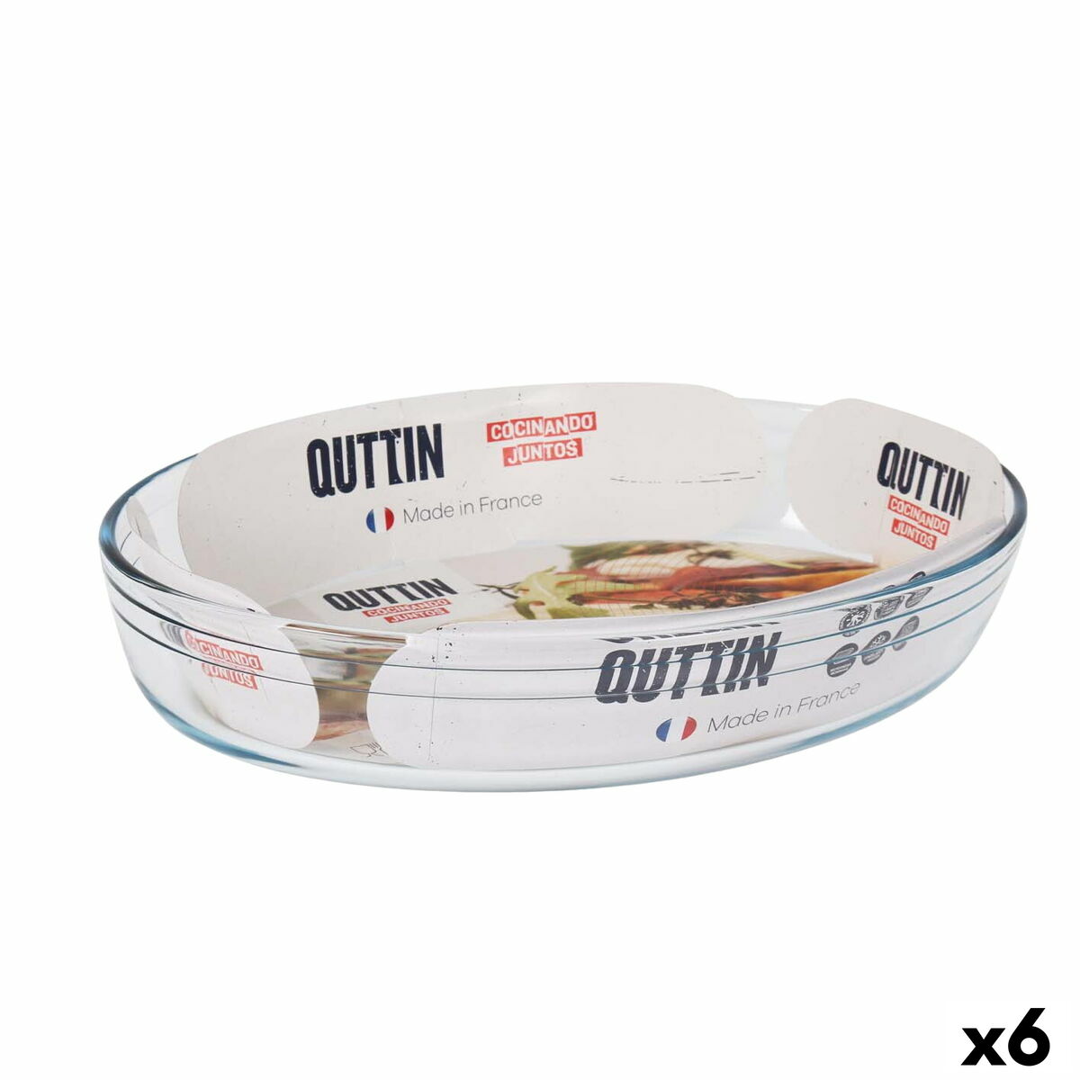 Oven Dish Quttin Transparent Glass Oval 3,4 L 35,1 x 24,1 x 6,5 cm (6 Units) Quttin