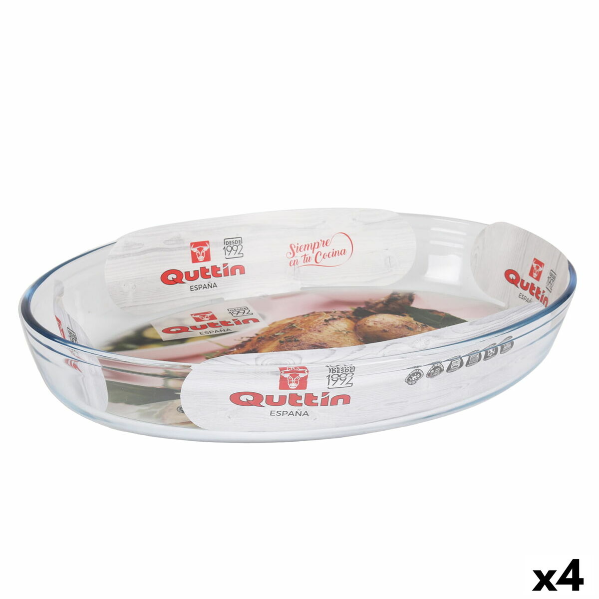 Oven Dish Quttin Transparent Glass Oval 4,5 L 39,6 x 27,35 x 6,6 (4 Units) Quttin