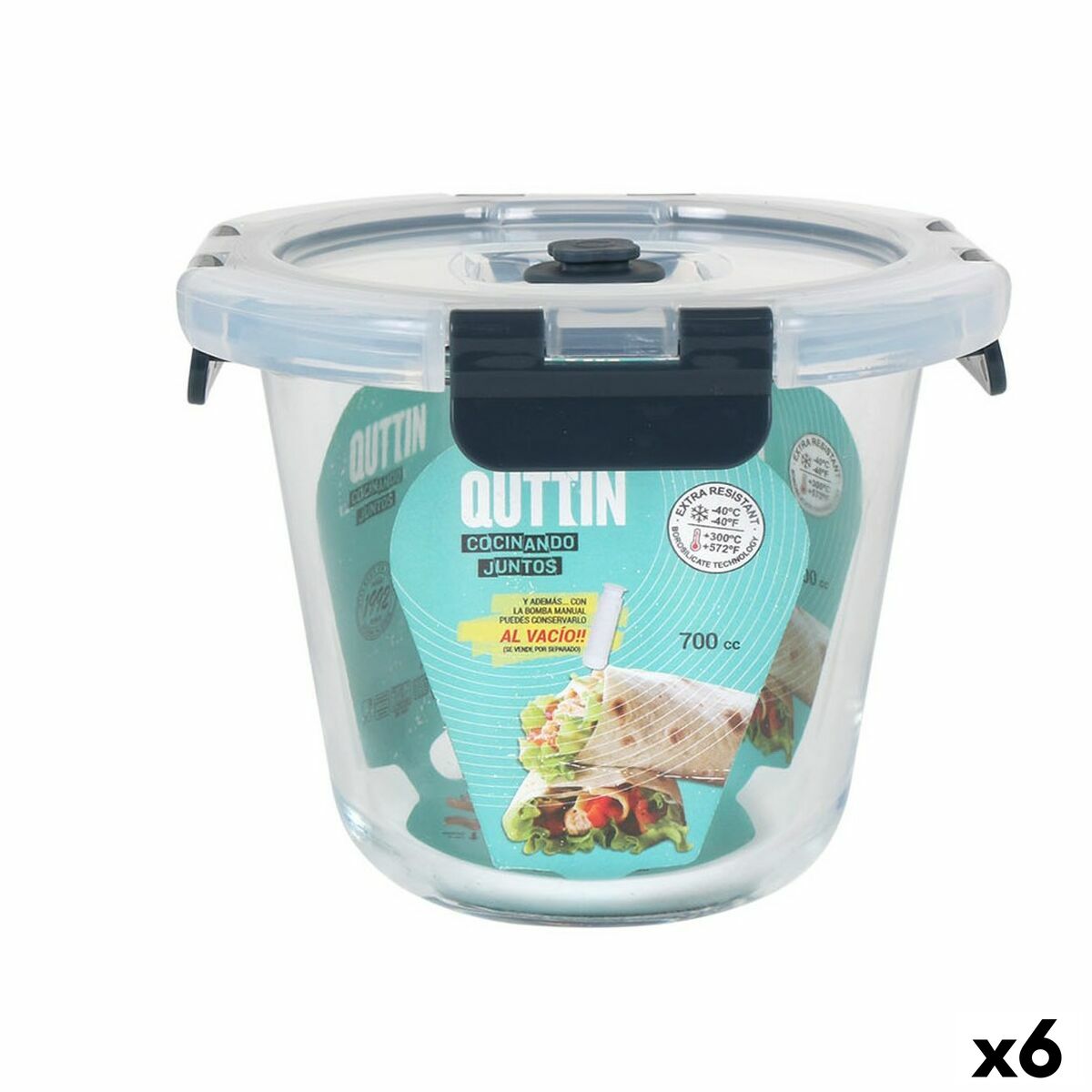 Hermetic Lunch Box Quttin Vacuum tube 700 ml 14 x 14 x 11 cm (6 Units) Quttin