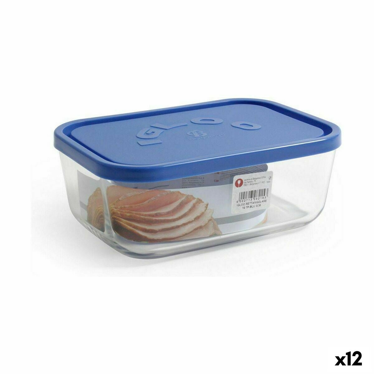 Lunch box Borgonovo Blue Rectangular 1,3 L 19 x 13,5 x 7,2 cm (12 Units) Borgonovo