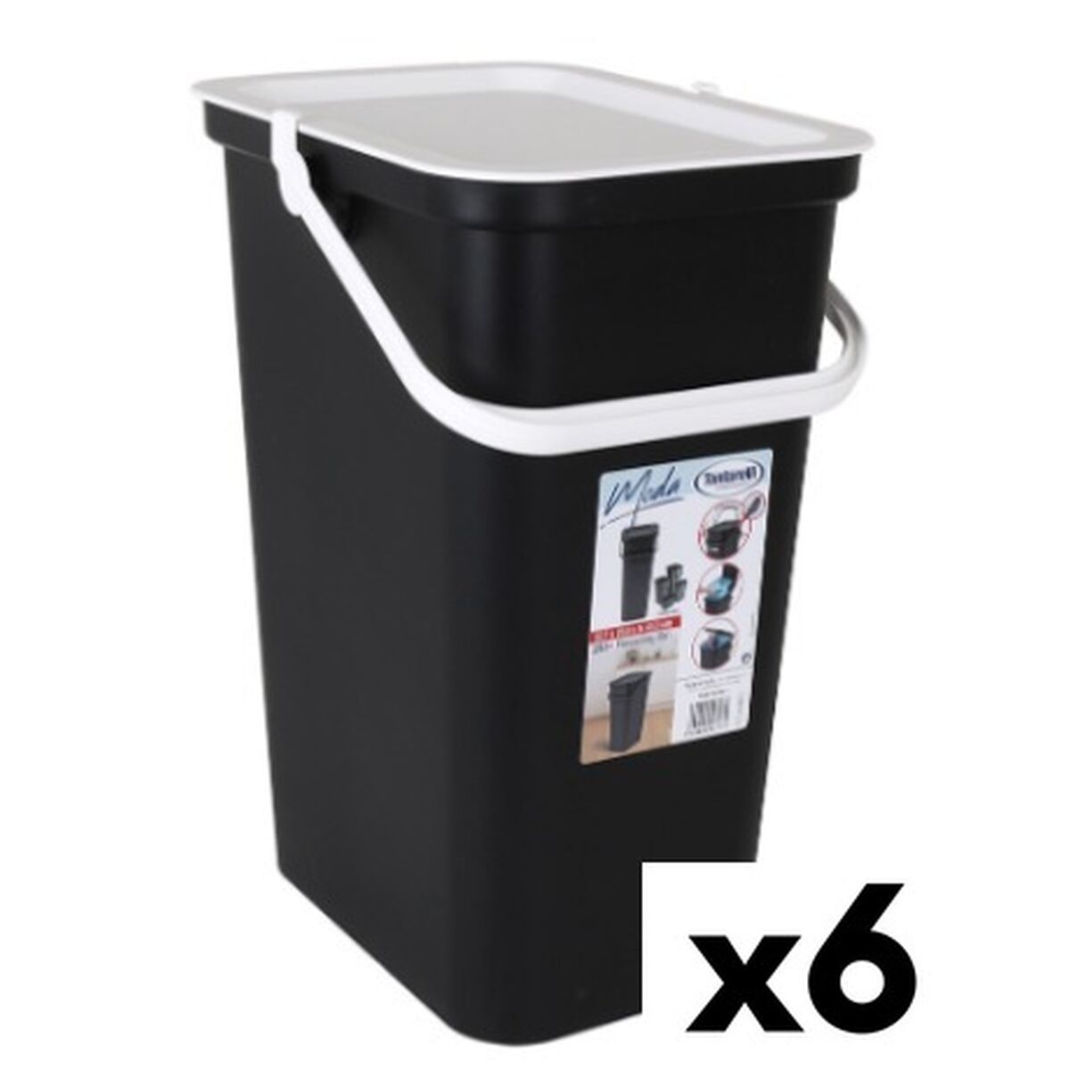 Recycling Waste Bin Tontarelli Moda White Black 24 L (6 Units) Tontarelli