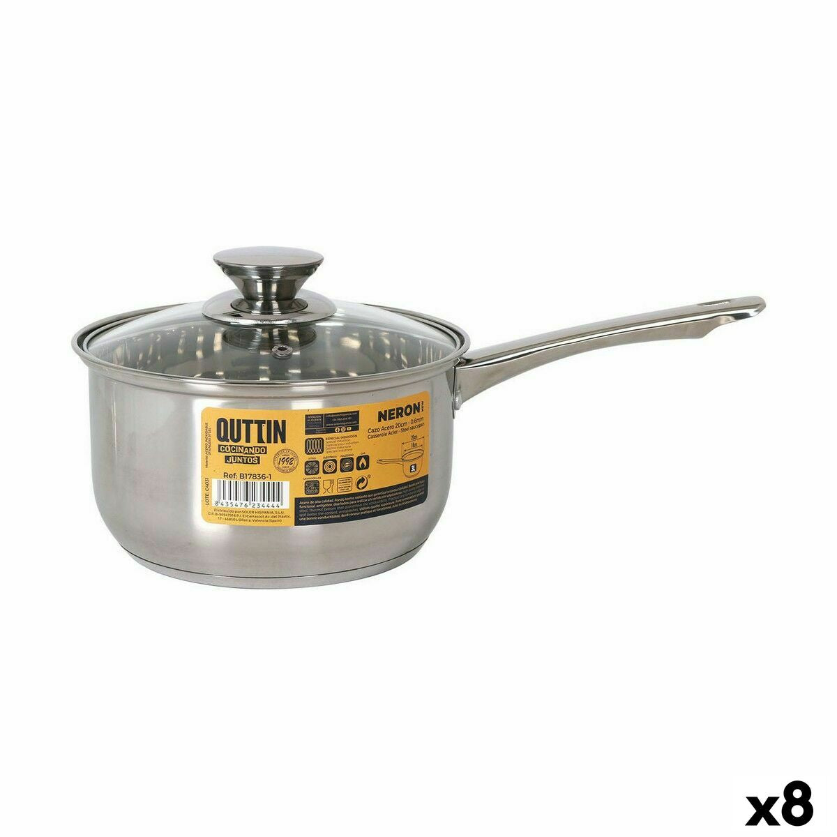 Saucepan with Lid Quttin New Neron Steel 35 x 19,5 x 10,5 cm (8 Units) Quttin