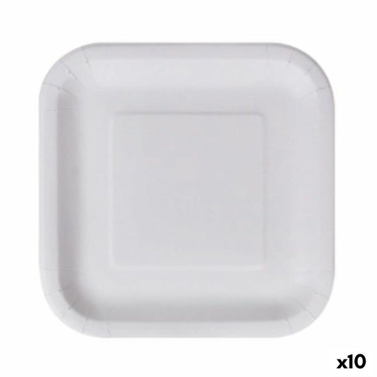 Plate set Algon Disposable White Cardboard Squared 23 cm (10 Units) Algon