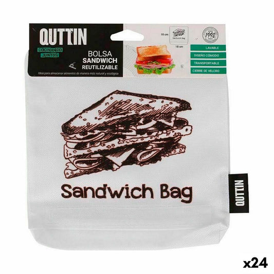 Reusable Food Bag Quttin Sandwich 18 x 18 x 2 cm (24 Units) Quttin