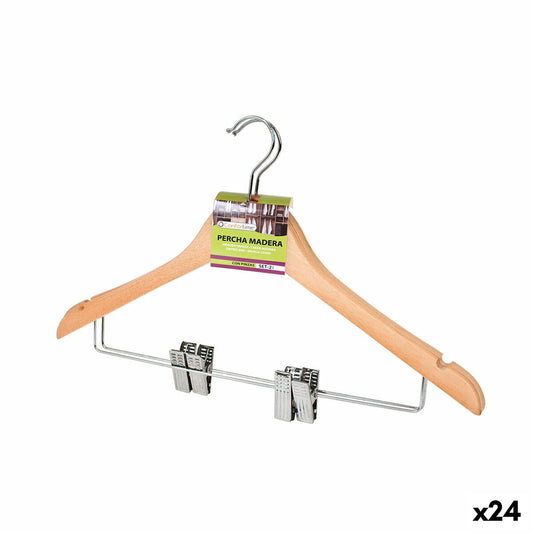 Set of Clothes Hangers Confortime Brown Clamps Wood 2 Pieces (24 Units) Confortime