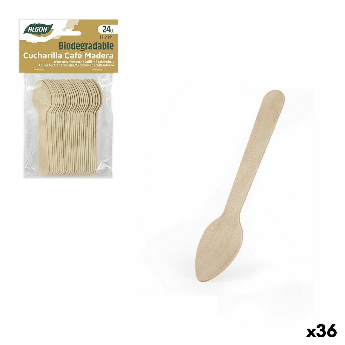 Set of Spoons Algon Coffee Wood 24 Pieces 11 cm (36 Units) Algon