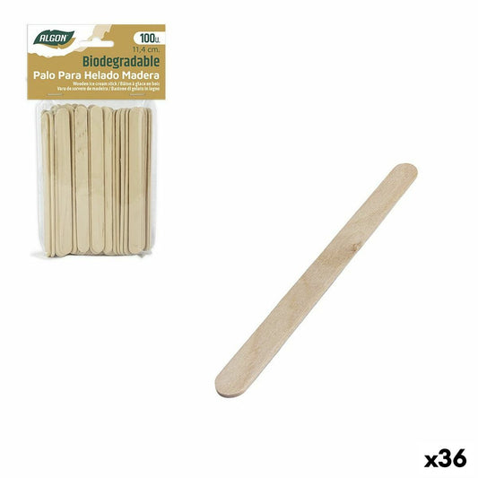 Ice cream stick set Algon Wood 11,4 x 1 x 0,2 cm (36 Units) Algon