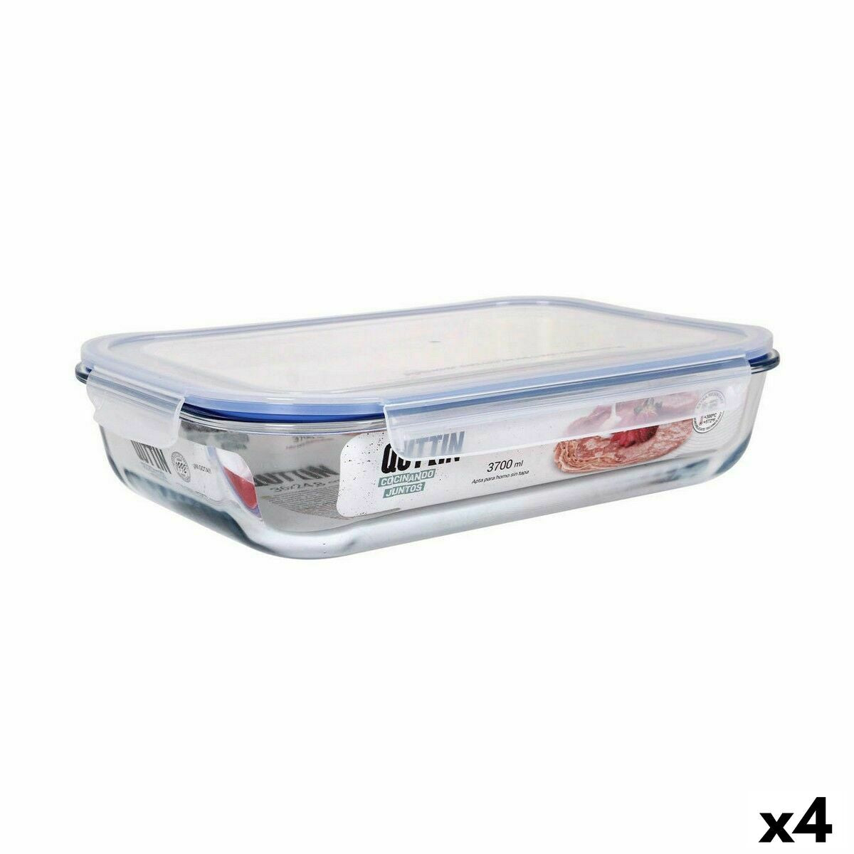 Hermetic Lunch Box Quttin Rectangular 3,7 L 36 x 24,8 x 8,1 cm (4 Units) Quttin