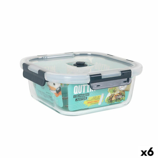 Hermetic Lunch Box Quttin Squared 1,1 L 18,8 x 18,8 x 7,5 cm (6 Units) Quttin