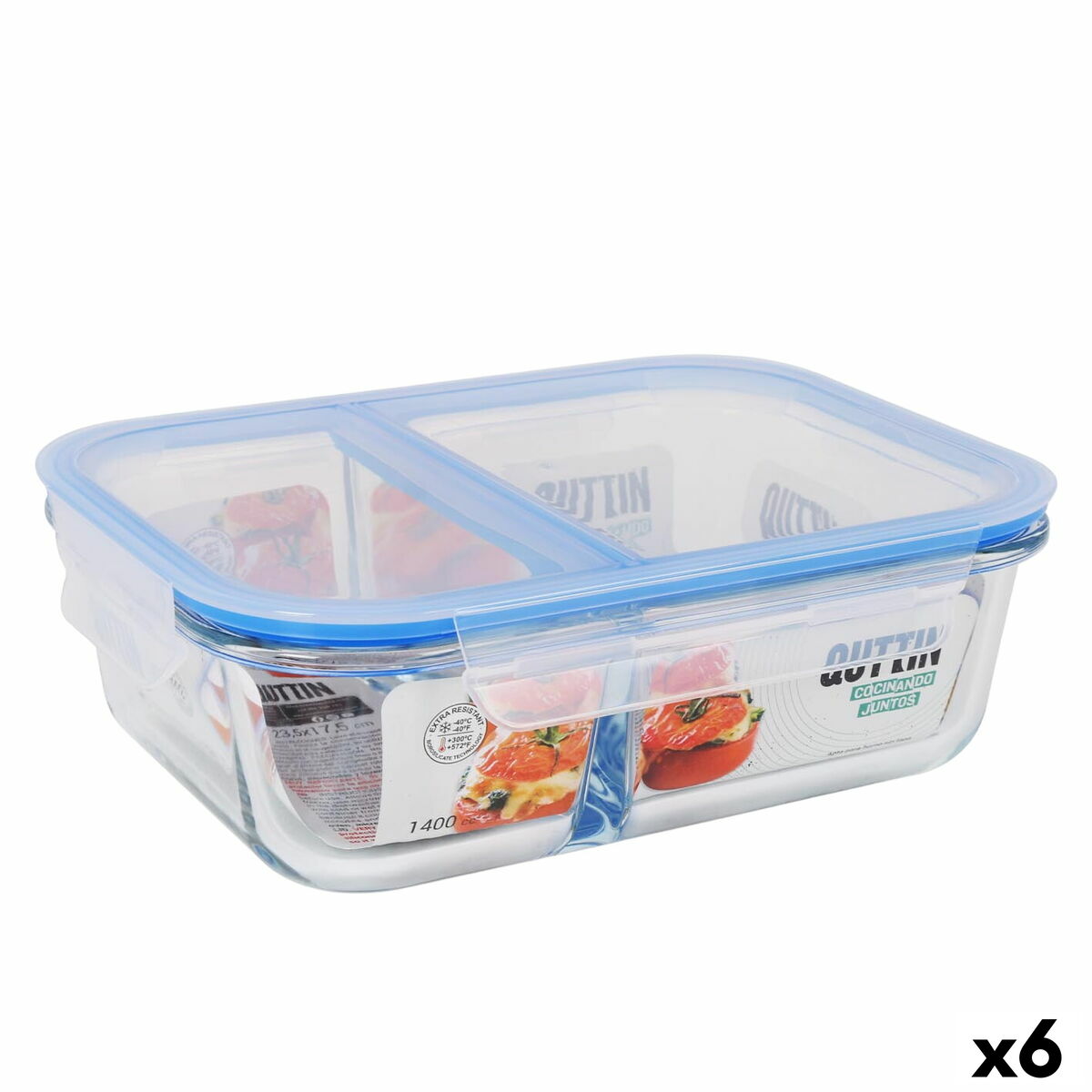 Hermetic Lunch Box Quttin 2 Compartments Rectangular 1,4 L (6 Units) Quttin