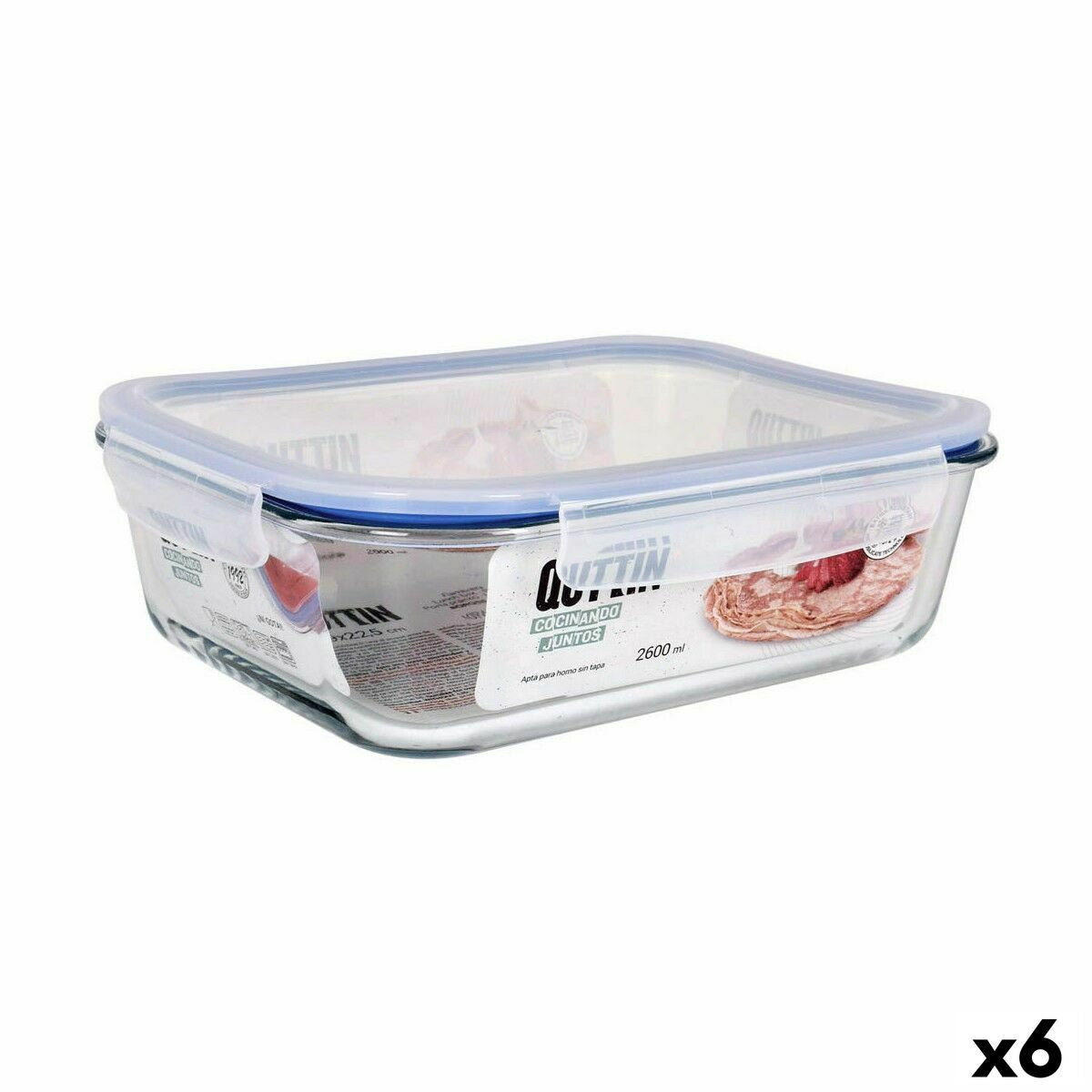 Hermetic Lunch Box Quttin Rectangular 2,6 L (6 Units) Quttin