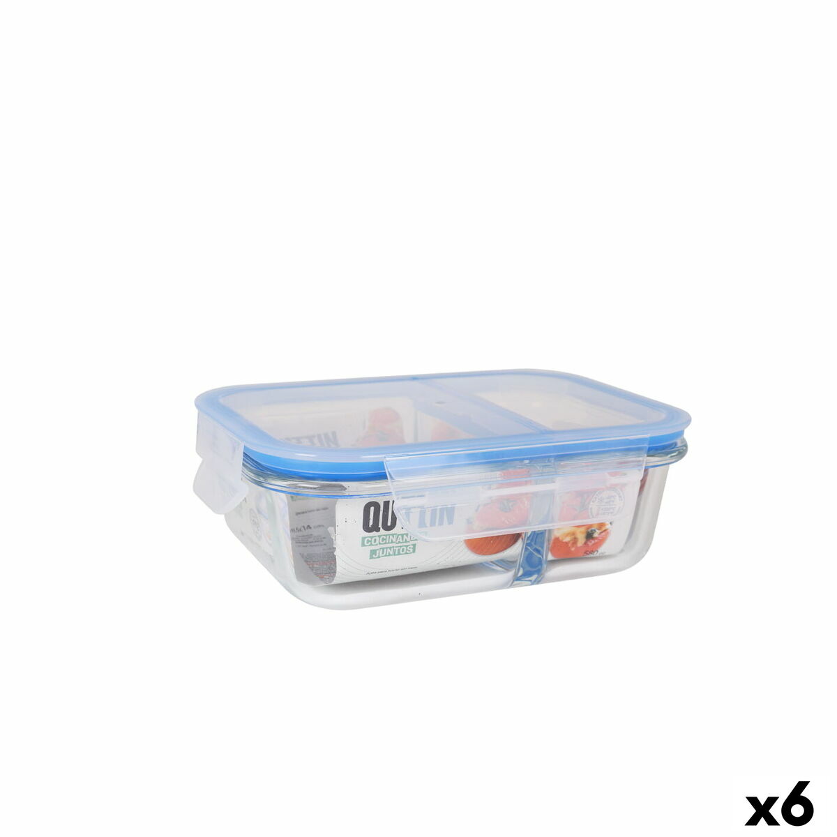 Hermetic Lunch Box Quttin 2 Compartments Rectangular 580 ml (6 Units) Quttin