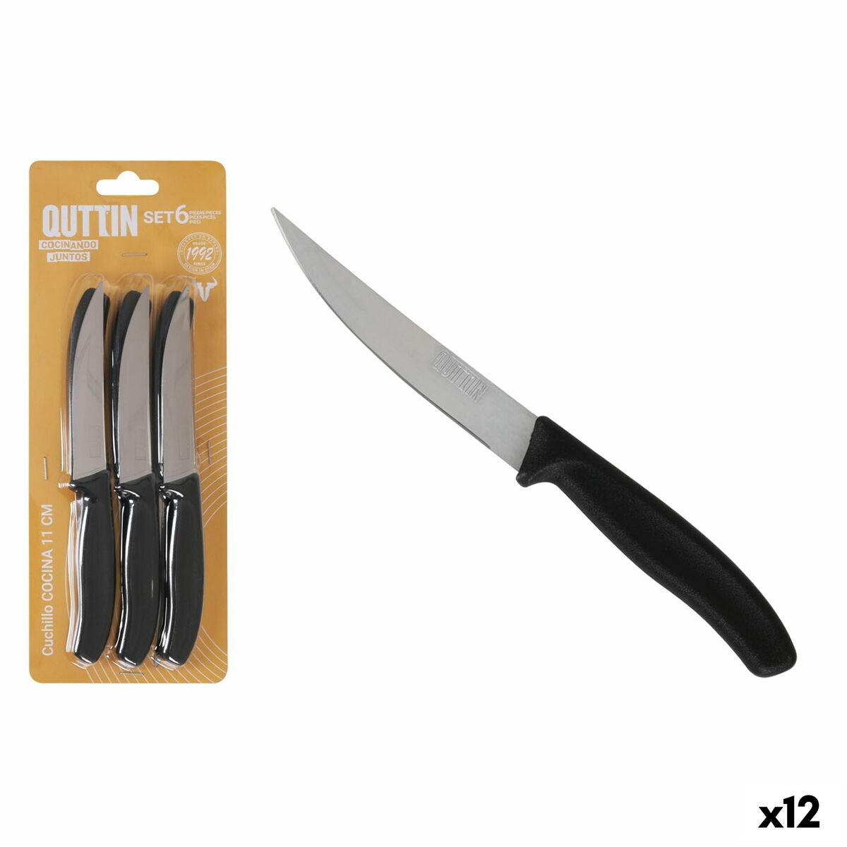 Meat Knife Set Quttin Black Silver 6 Pieces (12 Units) Quttin