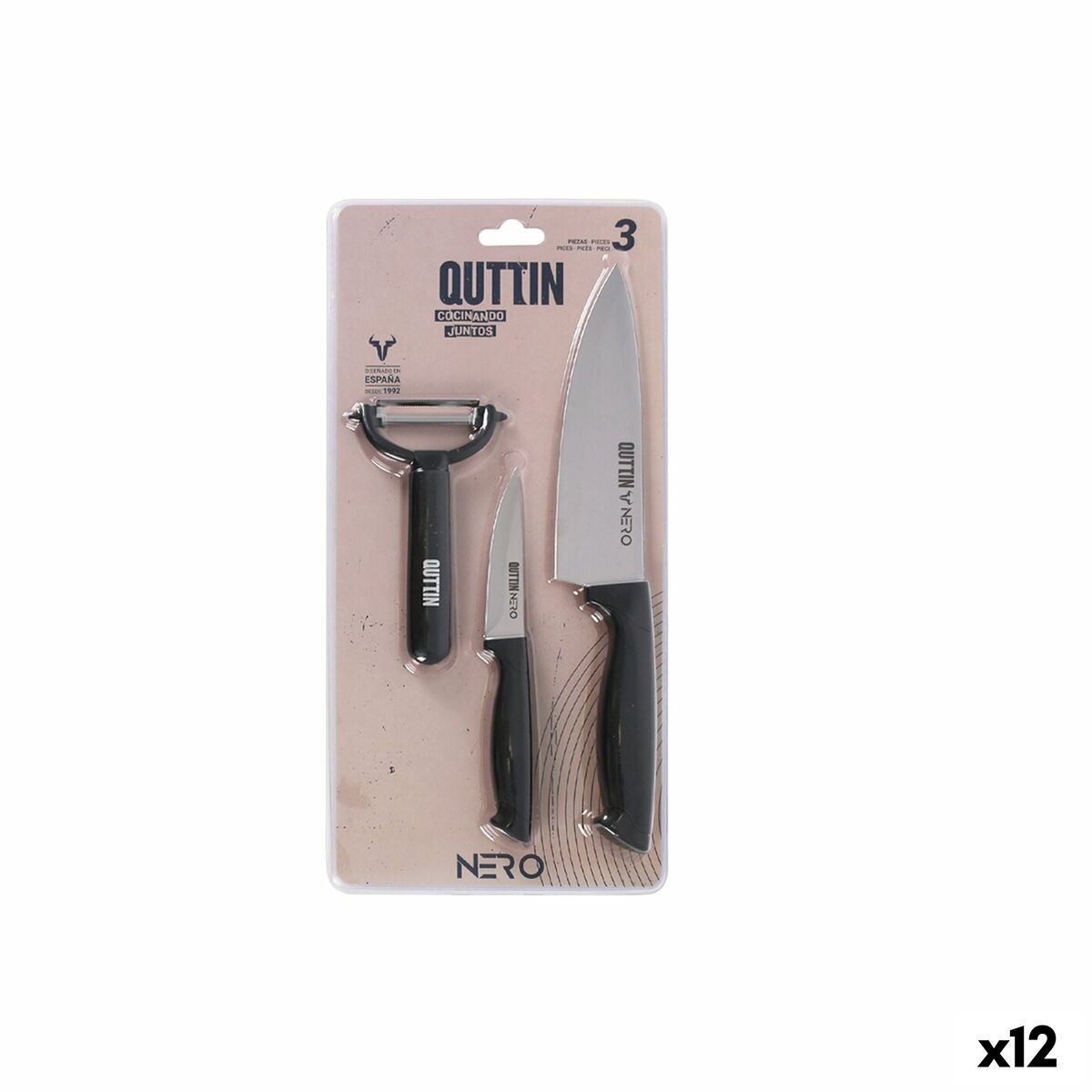 Kitchen Set Quttin Nero Black 3 Pieces (12 Units) Quttin