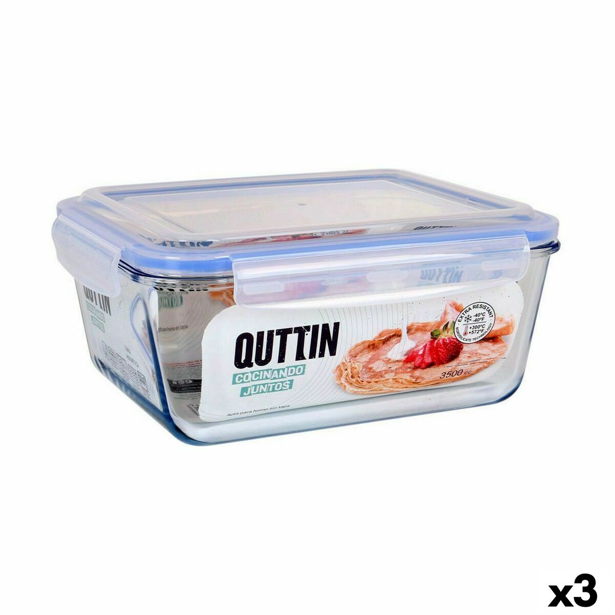 Hermetic Lunch Box Quttin Rectangular 3,5 L (3 Units) Quttin