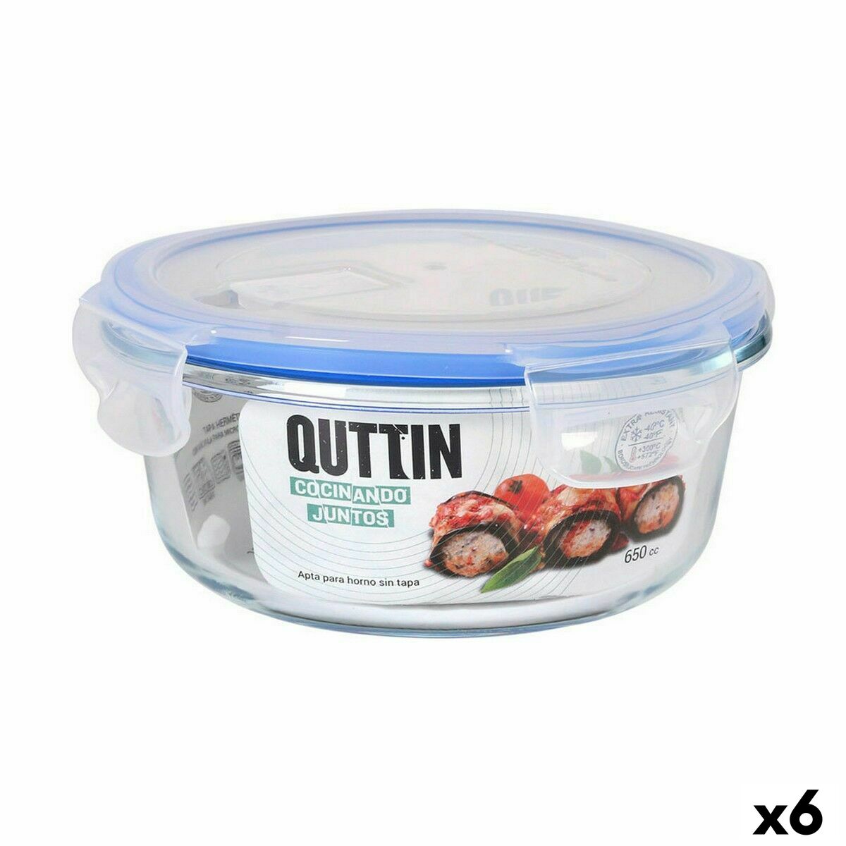 Hermetic Lunch Box Quttin Circular 650 ml ø 15,5 x 7,1 cm (6 Units) Quttin