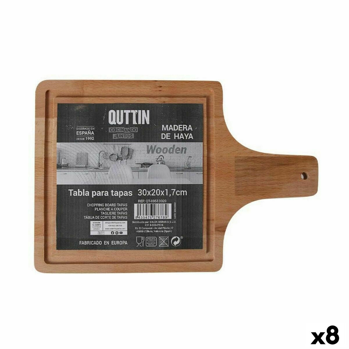 Serving board Quttin With handle 30 x 20 x 1,7 cm (8 Units) Quttin