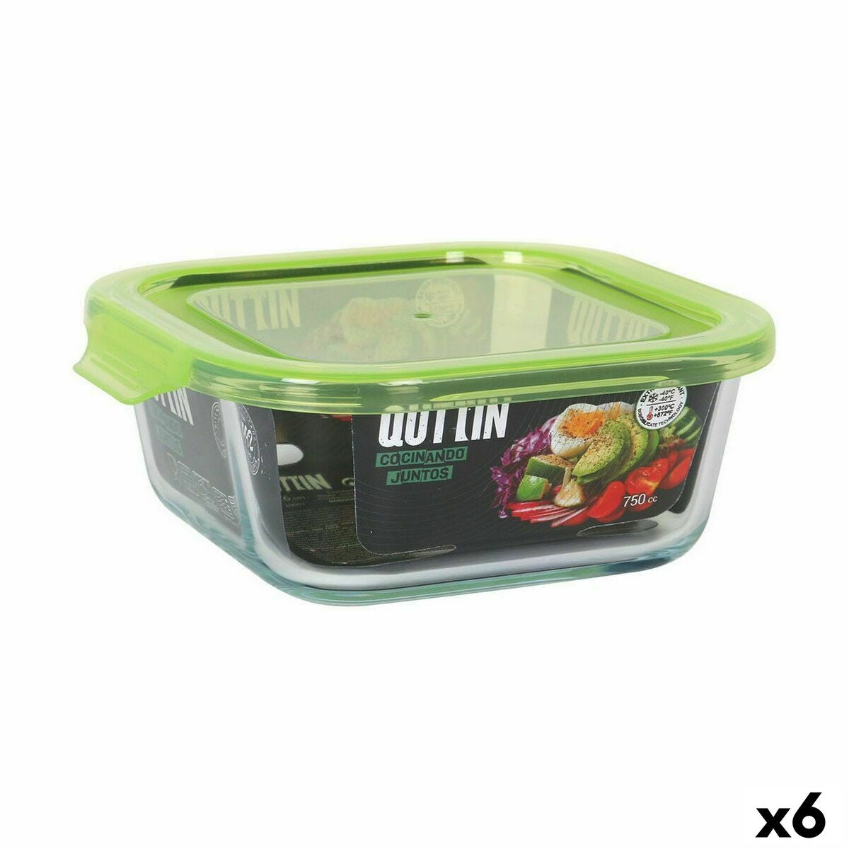 Square Lunch Box with Lid Quttin Green 750 ml (6 Units) Quttin