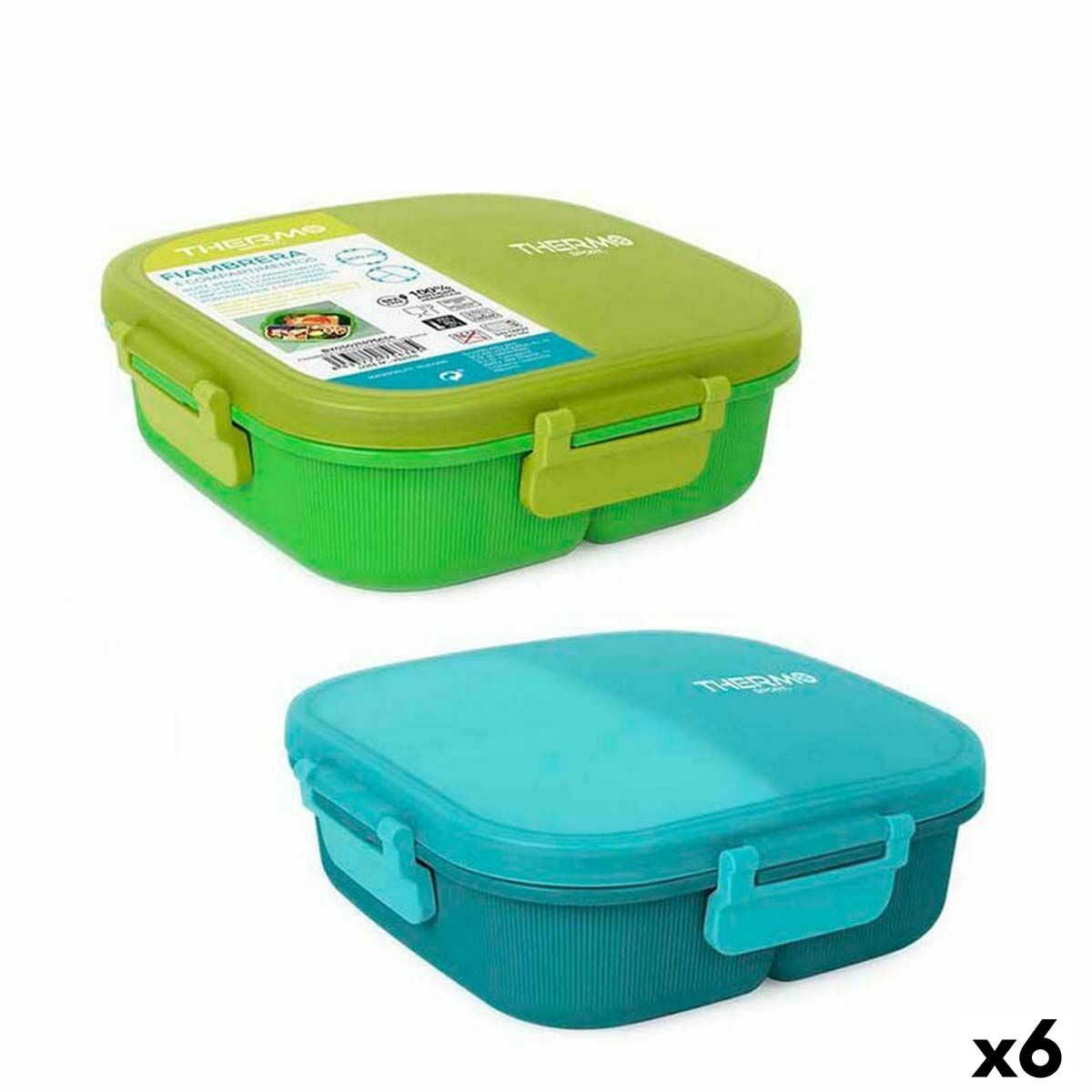 Hermetic Lunch Box ThermoSport 3 Compartments Squared 900 ml (6 Units) ThermoSport