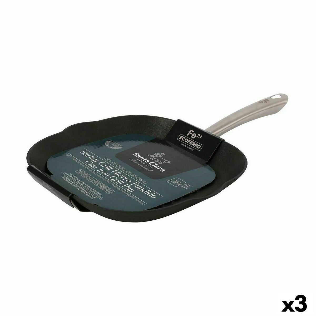 Grill pan with stripes Santa Clara Ecoferro Cast Iron Ø 49 x 30 x 3,5 cm (3 Units) Santa Clara