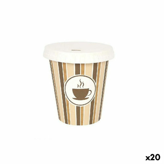 Set of glasses Algon With lid Disposable Coffee Cardboard 6 Pieces 250 ml (20 Units) Algon