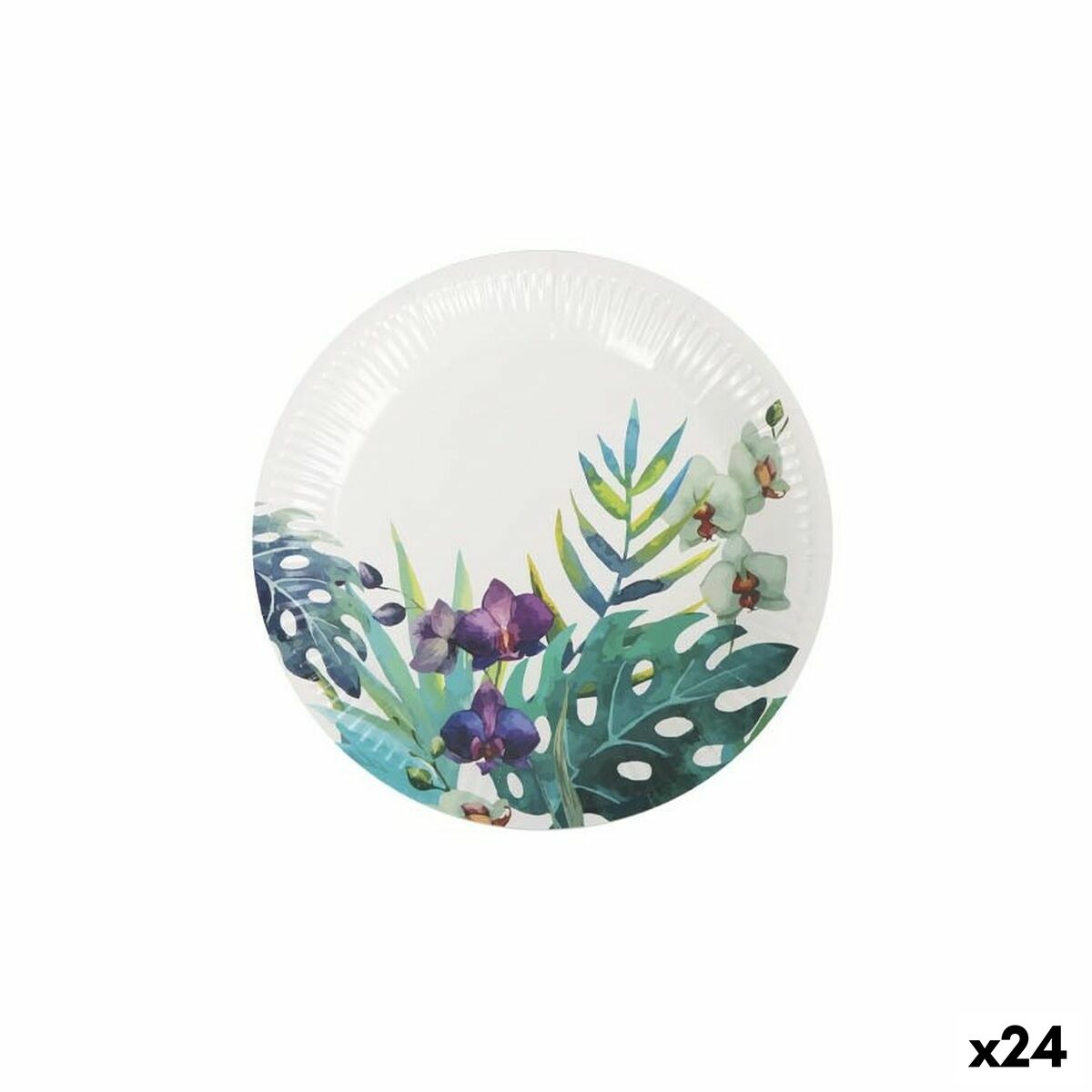 Plate set Algon Disposable Cardboard Tropical 12 Pieces 18 cm (24 Units) Algon