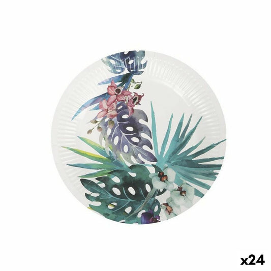 Plate set Algon Disposable Cardboard Tropical 10 Pieces 20 cm (24 Units) Algon