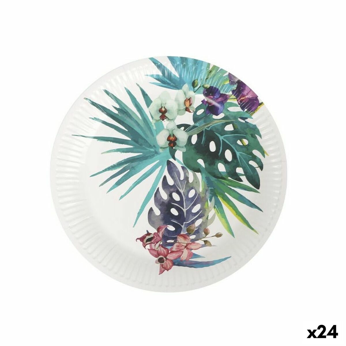 Plate set Algon Disposable Cardboard Tropical 8 Pieces 23 cm (24 Units) Algon