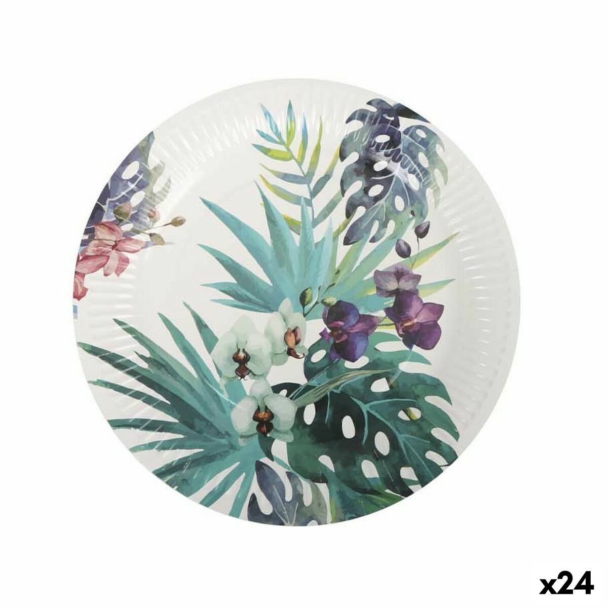 Plate set Algon Disposable Cardboard Tropical 3 Pieces 28 cm (24 Units) Algon