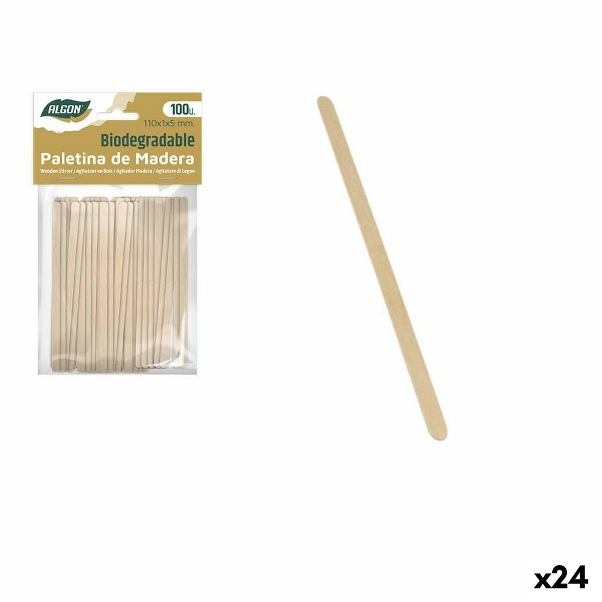 Kit of coffee stirrers Algon Wood 100 Pieces 110 x 1 x 5 mm (24 Units) Algon