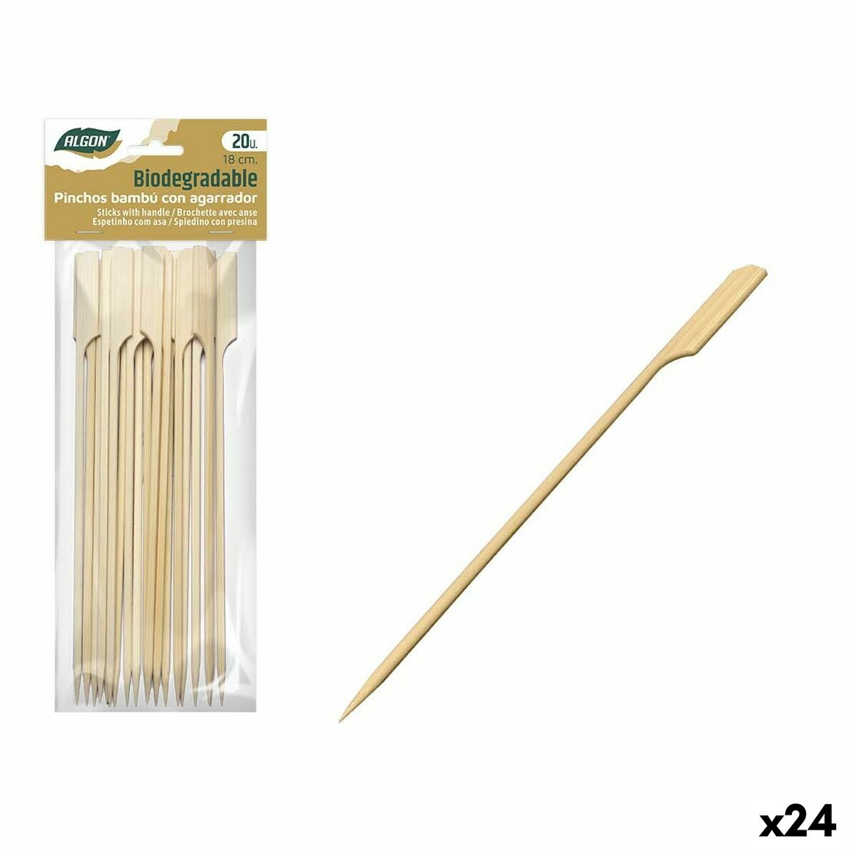 Barbecue Skewer Set Algon Bamboo 20 Pieces 18 cm (24 Units) Algon