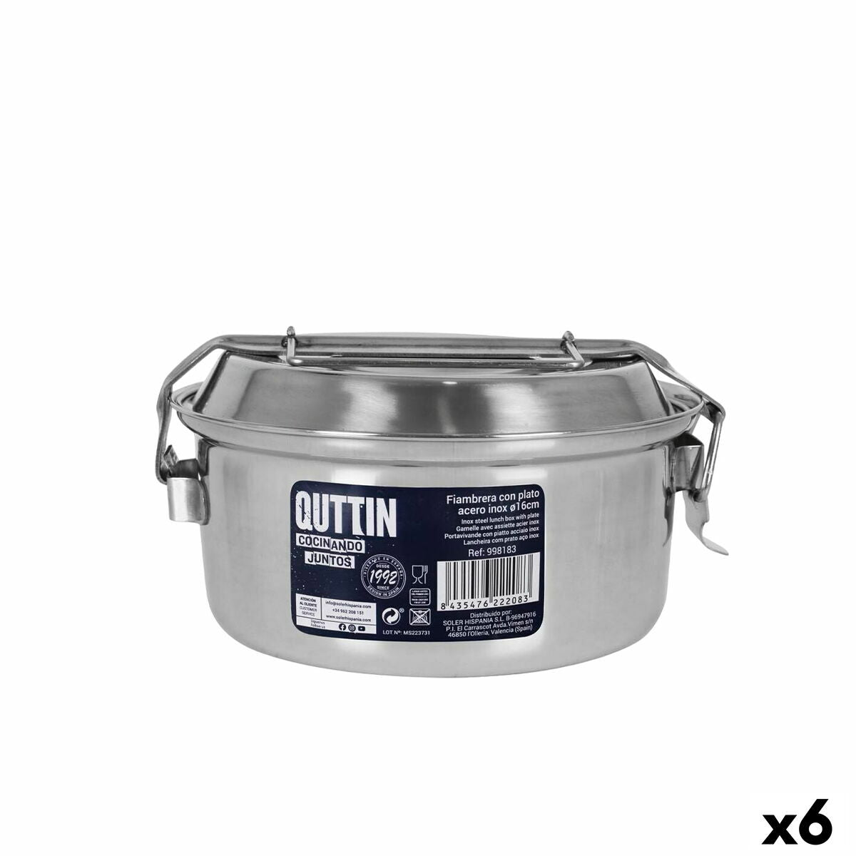 Lunch box Quttin Plate Stainless steel Ø 16 x 8,2m (6 Units) Quttin