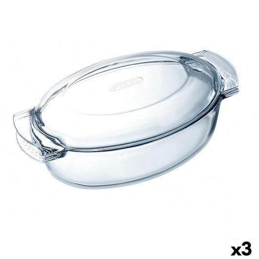 Oven Dish Pyrex Classic Vidrio Transparent Glass Oval 39 x 23 x 15 cm With lid (3 Units) Pyrex