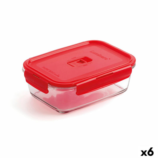 Hermetic Lunch Box Luminarc Pure Box Red 16 x 11 cm 820 ml Glass (6 Units) Luminarc