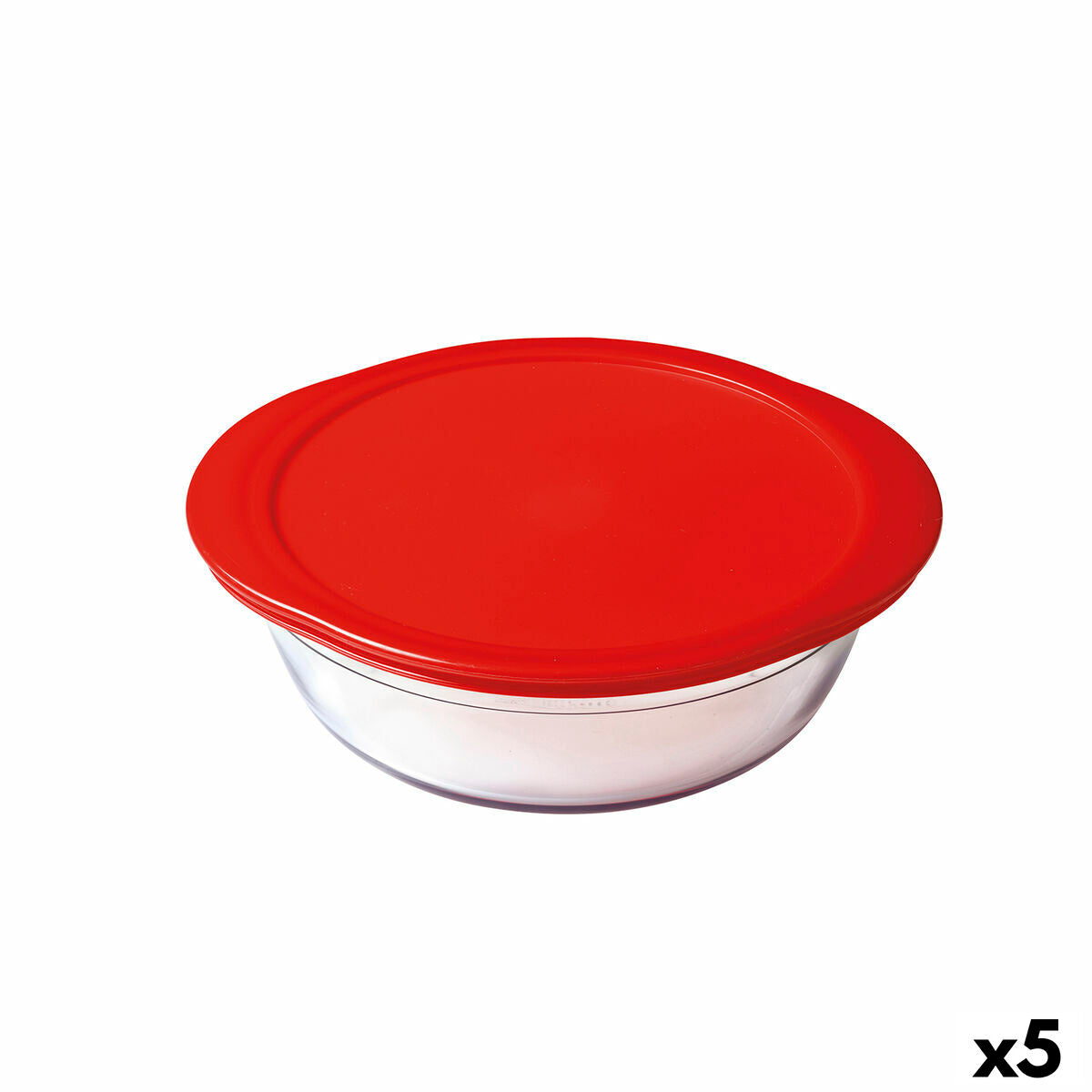 Round Lunch Box with Lid Ô Cuisine Cook & Store 21 x 21 x 7 cm Red 1,1 L Silicone Glass (5 Units) Ô Cuisine