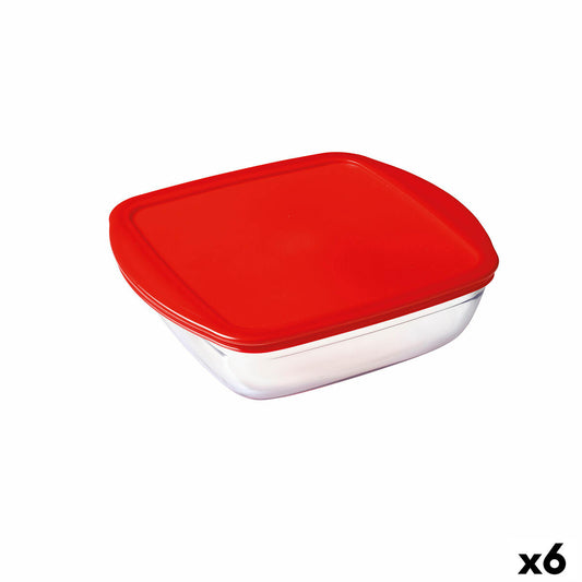 Square Lunch Box with Lid Ô Cuisine Cook & Store Red 1 L 20 x 17 x 6 cm Silicone Glass (6 Units) Ô Cuisine