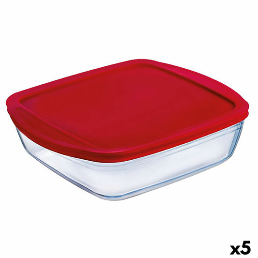 Square Lunch Box with Lid Ô Cuisine Cook&store Ocu Red 2,2 L 25 x 22 x 5 cm Glass Silicone (5 Units) Ô Cuisine