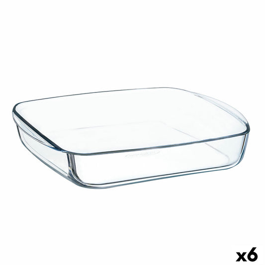 Serving Platter Ô Cuisine Squared 25 x 22 x 5 cm Transparent Glass (6 Units) Ô Cuisine