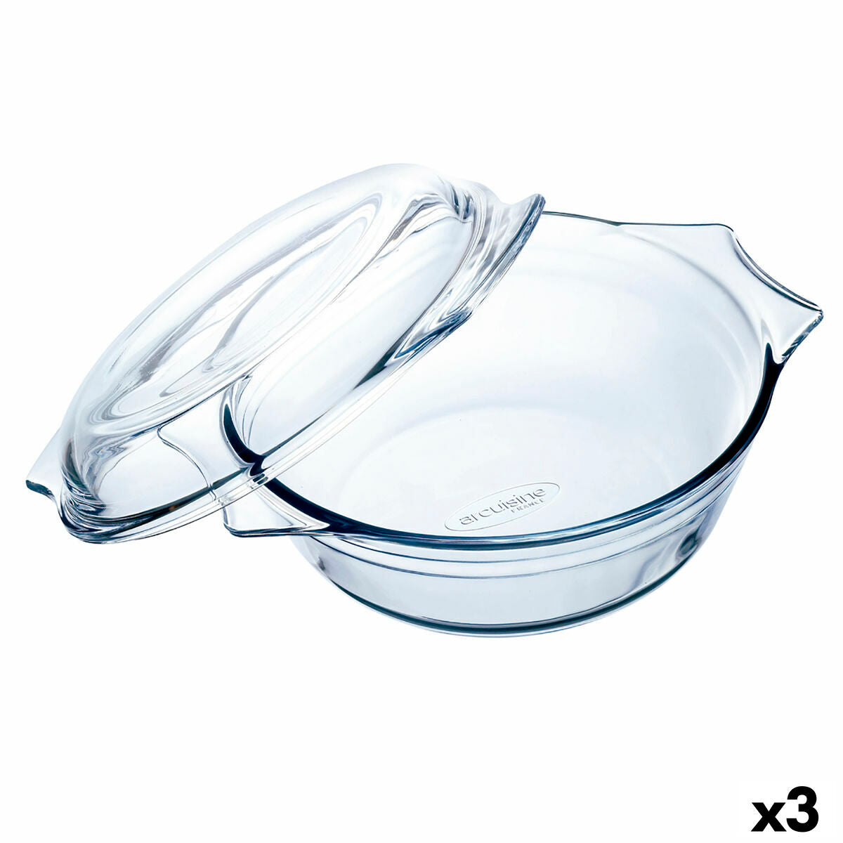 Oven Dish Ô Cuisine Ocuisine Vidrio Transparent Glass 21,5 x 18 x 8,5 cm With lid (3 Units) Ô Cuisine