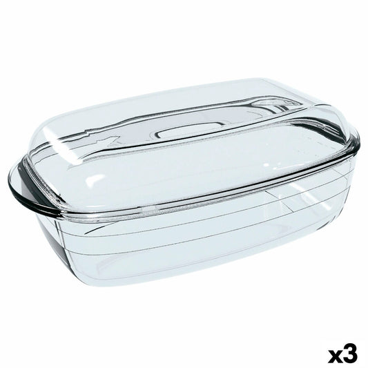 Oven Mould Ô Cuisine Rectangular With lid 37,5 x 22,5 x 10,6 cm Transparent (3 Units) Ô Cuisine