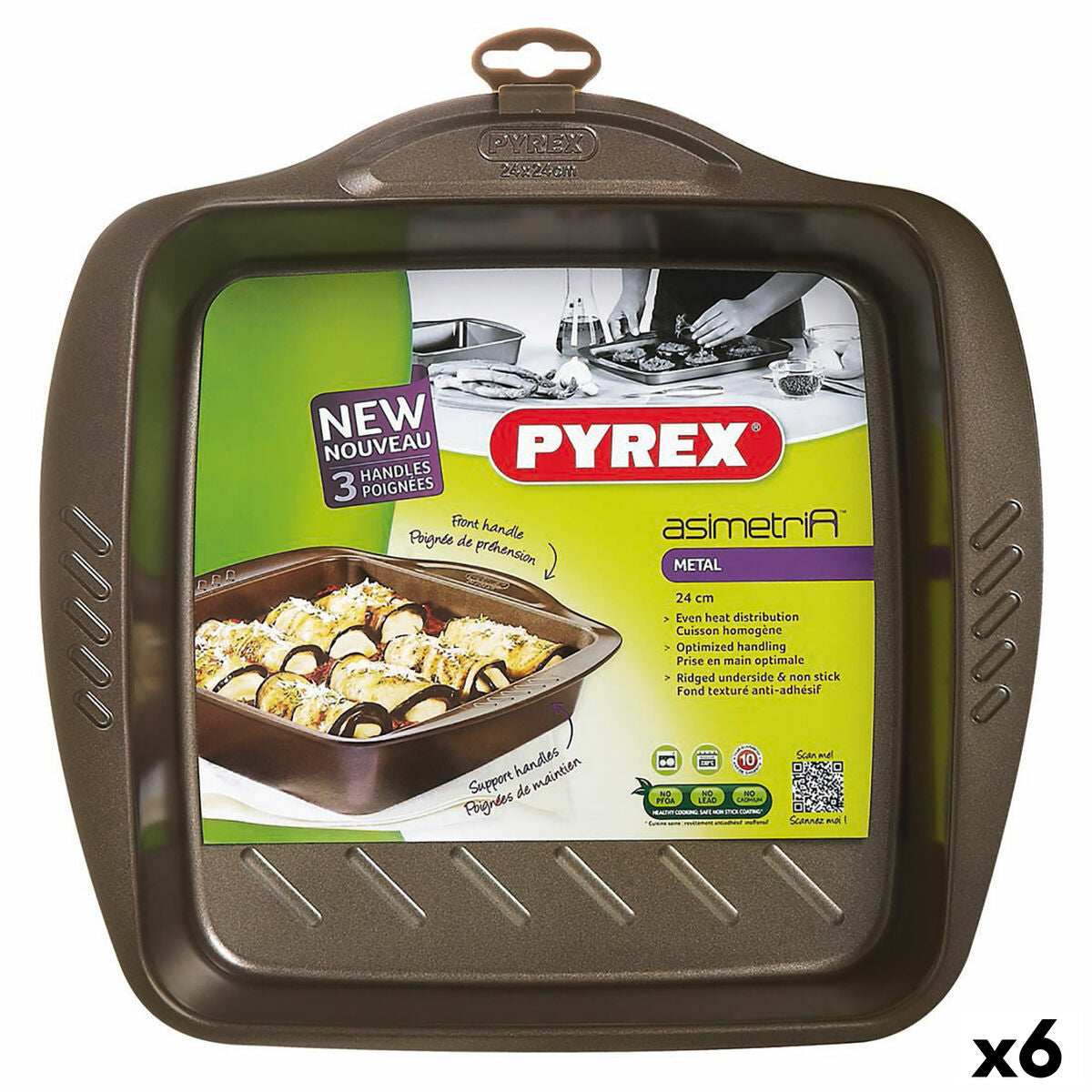 Oven Mould Pyrex Asimetria Squared Black Metal 24 x 24 cm (6 Units) Pyrex