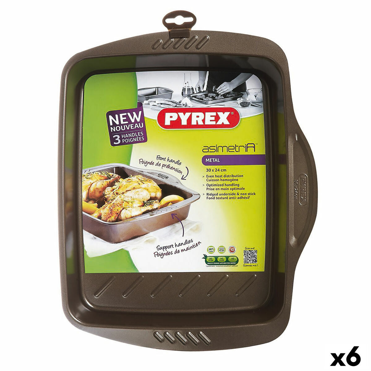 Oven Dish Pyrex Asimetria Rectangular Metal 30 x 24 cm (6 Units) Pyrex