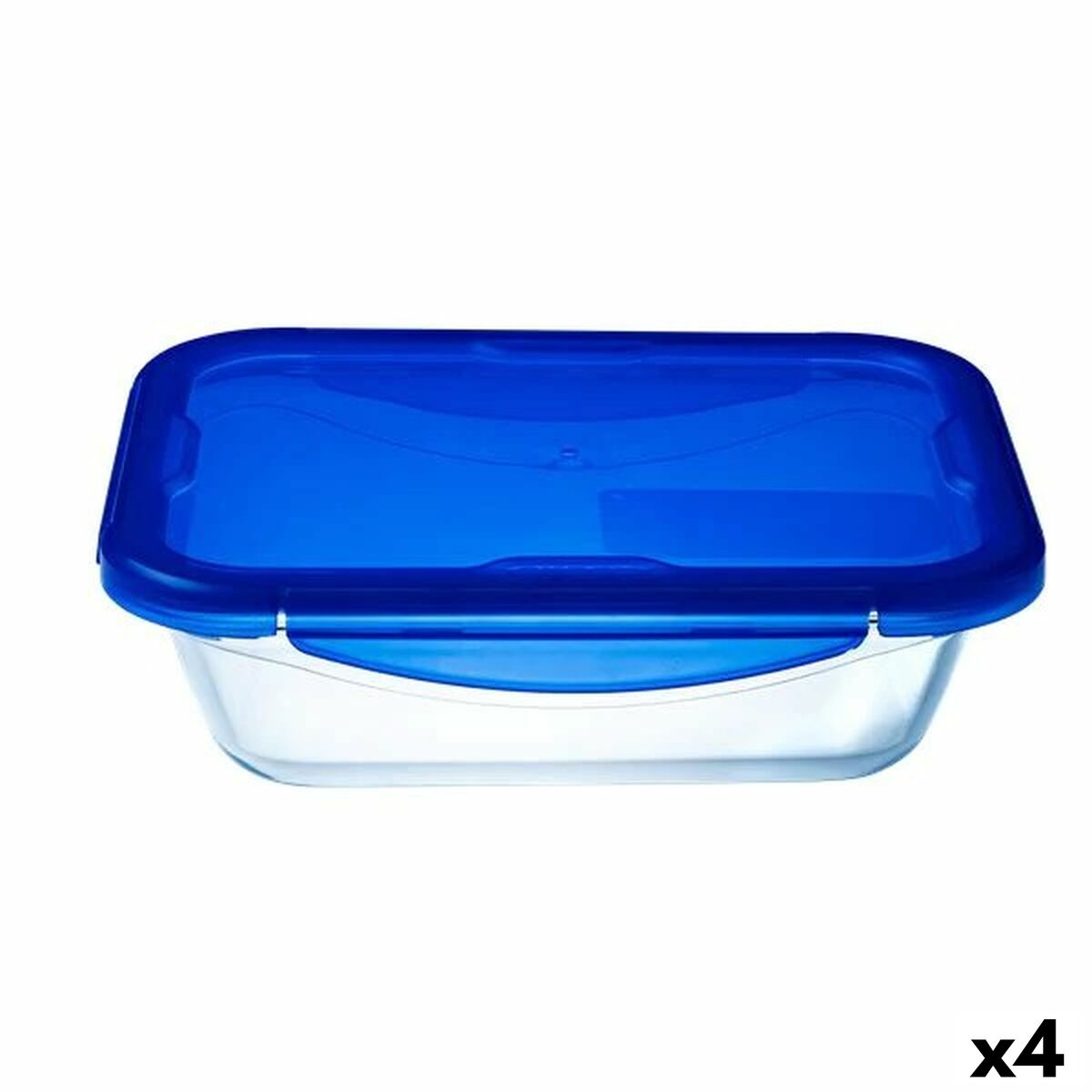 Fiambrera Hermética Pyrex Cook&amp;go 30 x 23 cm 3,3 L Rectangular Cristal Azul (4 Unidades)